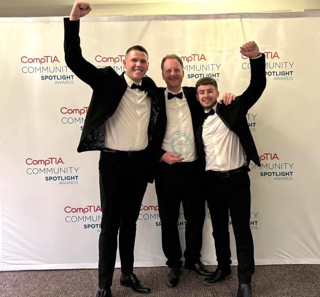 Kieran Jones Ian Groves and Jordon Tipper with their CompTIA Community Spotlight Award